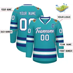 Aqua White-Royal Classic Style Hockey Jersey 2
