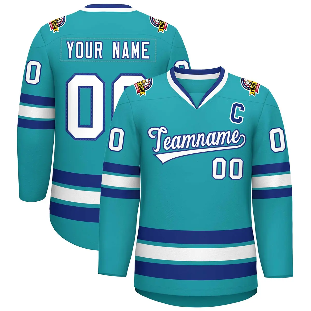 Aqua White-Royal Classic Style Hockey Jersey