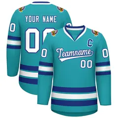 Aqua White-Royal Classic Style Hockey Jersey 1