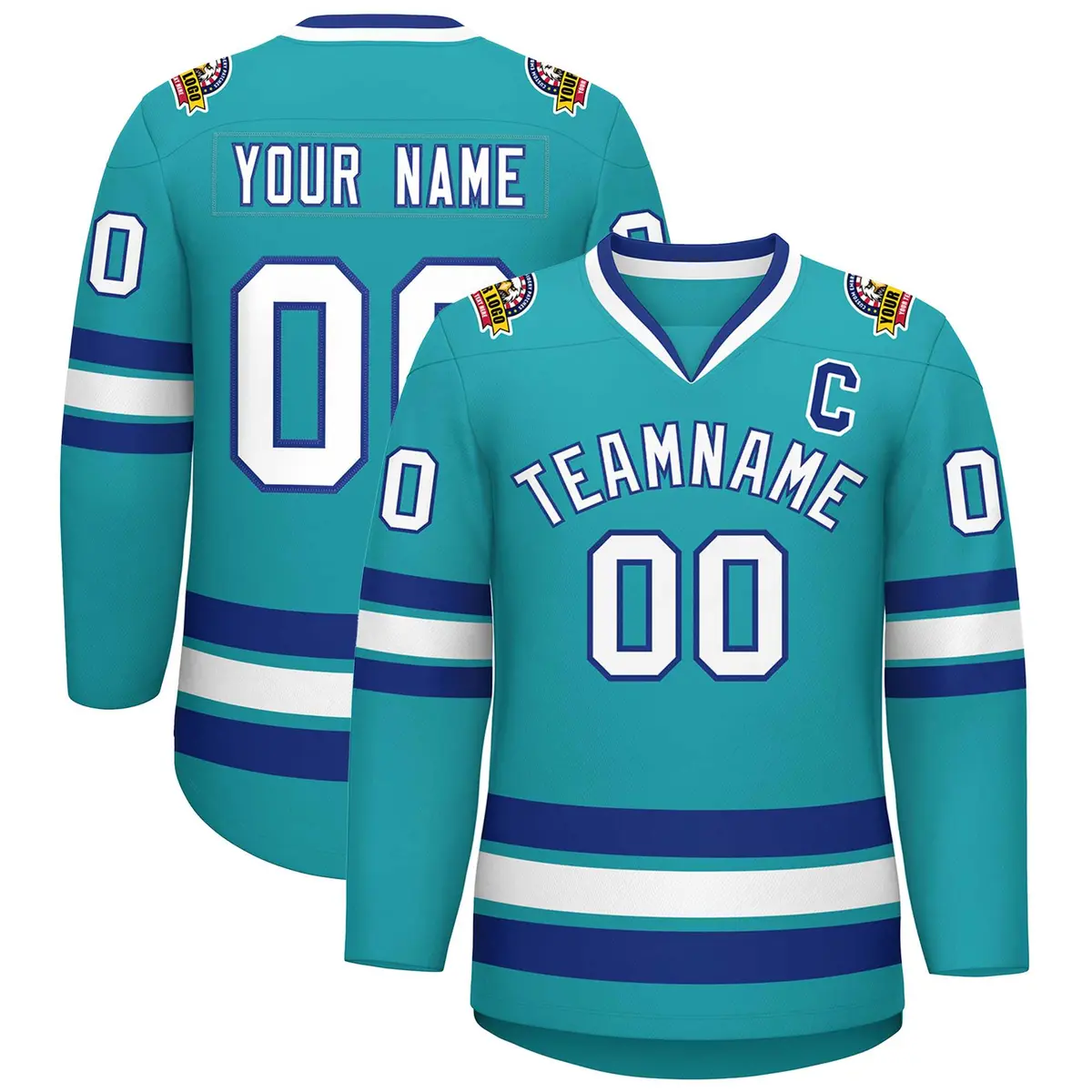 Aqua White-Royal Classic Style Hockey Jersey