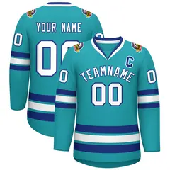 Aqua White-Royal Classic Style Hockey Jersey 1