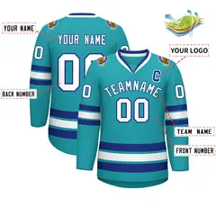 Aqua White-Royal Classic Style Hockey Jersey 2