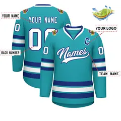 Aqua White-Royal Classic Style Hockey Jersey 2