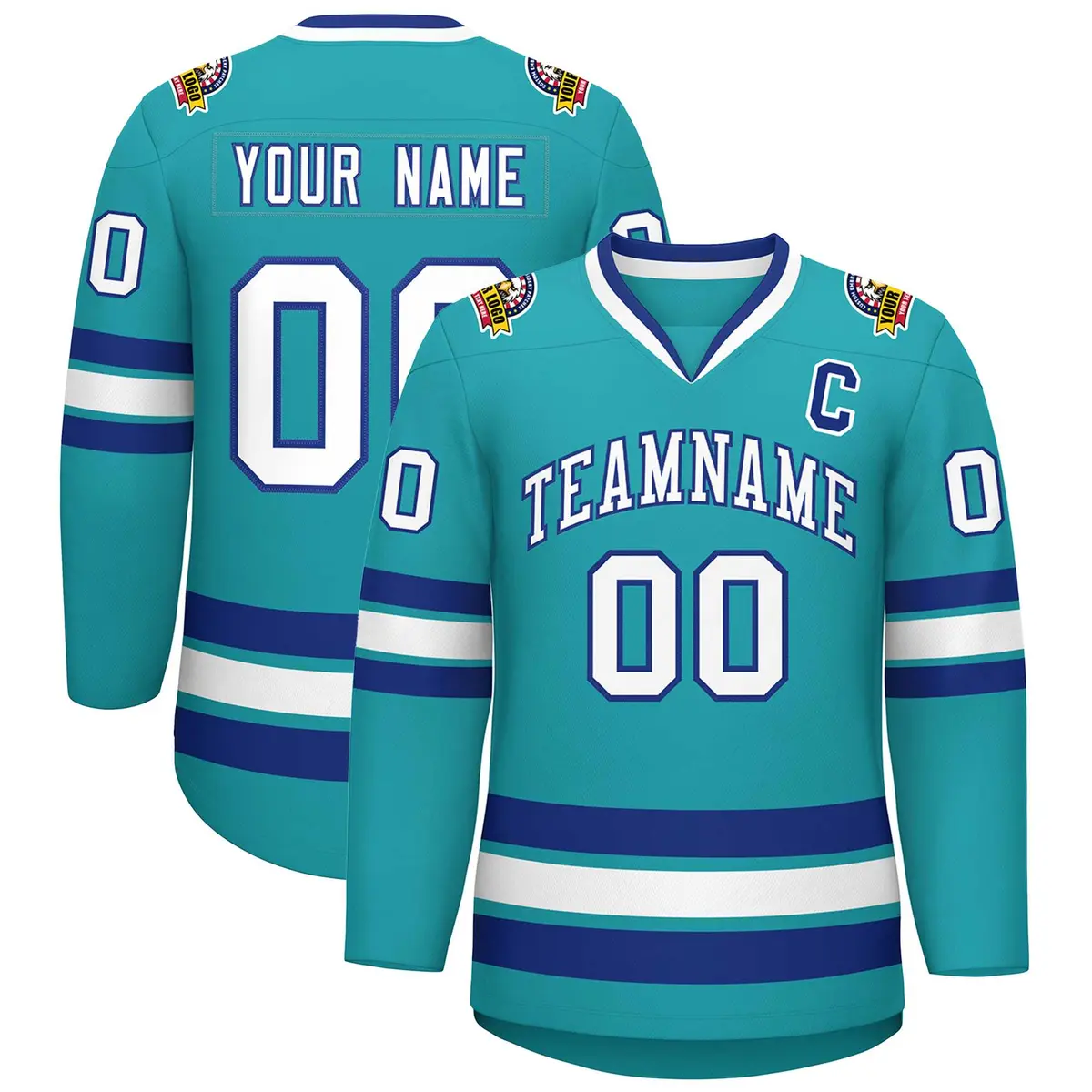 Aqua White-Royal Classic Style Hockey Jersey