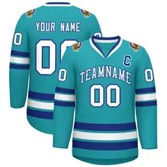 Aqua White-Royal Classic Style Hockey Jersey 1