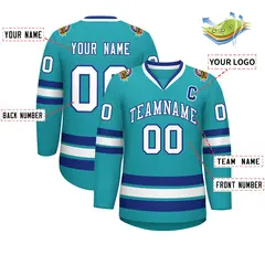 Aqua White-Royal Classic Style Hockey Jersey 2