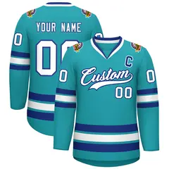 Aqua White-Royal Classic Style Hockey Jersey 1