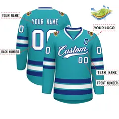 Aqua White-Royal Classic Style Hockey Jersey 2