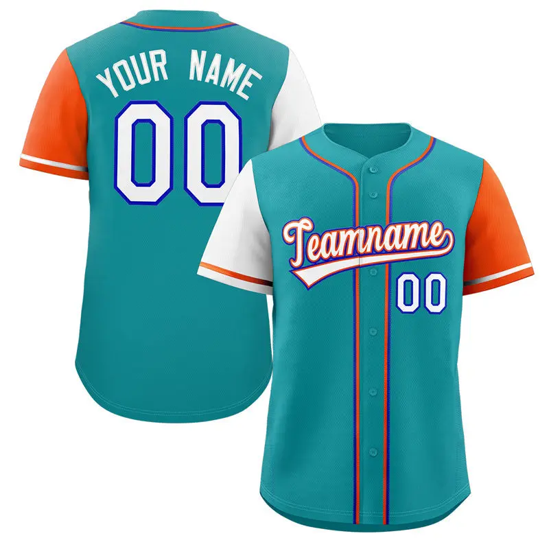 Aqua White-Royal Raglan Sleeves Baseball Jersey