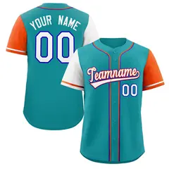 Aqua White-Royal Raglan Sleeves Baseball Jersey