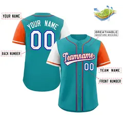 Aqua White-Royal Raglan Sleeves Baseball Jersey 2