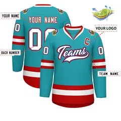 Aqua White Royal-Red Classic Style Hockey Jersey 2