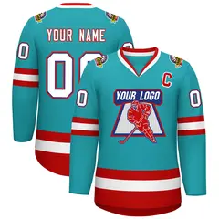 Aqua White Royal-Red Classic Style Hockey Jersey 1