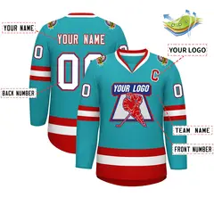 Aqua White Royal-Red Classic Style Hockey Jersey 2