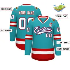 Aqua White Royal-Red Classic Style Hockey Jersey 2