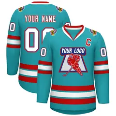 Aqua White Royal-Red Classic Style Hockey Jersey 1