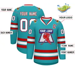 Aqua White Royal-Red Classic Style Hockey Jersey 2