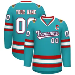 Aqua White Royal-Red Classic Style Hockey Jersey 1
