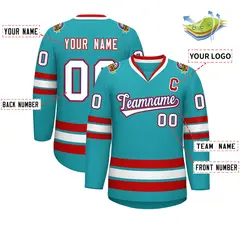Aqua White Royal-Red Classic Style Hockey Jersey 2