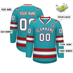 Aqua White Royal-Red Classic Style Hockey Jersey 2