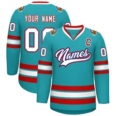 Aqua White Royal-Red Classic Style Hockey Jersey 1