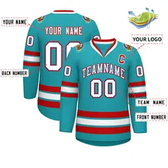 Aqua White Royal-Red Classic Style Hockey Jersey 2