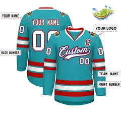 Aqua White Royal-Red Classic Style Hockey Jersey 2