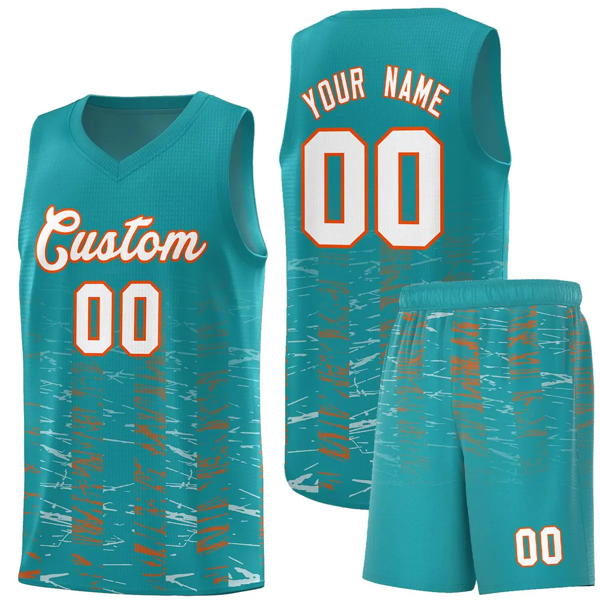Aqua White Scratches Pattern Basketball Jersey