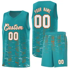 Aqua White Scratches Pattern Basketball Jersey 1