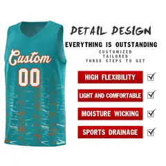 Aqua White Scratches Pattern Basketball Jersey 4