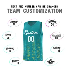 Aqua White Scratches Pattern Basketball Jersey 3