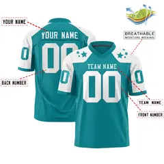 Aqua White Shoulder Star Pattern Flag Football Jersey 2