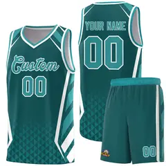 Aqua White Side Slash Diamond Pattern Basketball Jersey