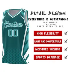 Aqua White Side Slash Diamond Pattern Basketball Jersey 4