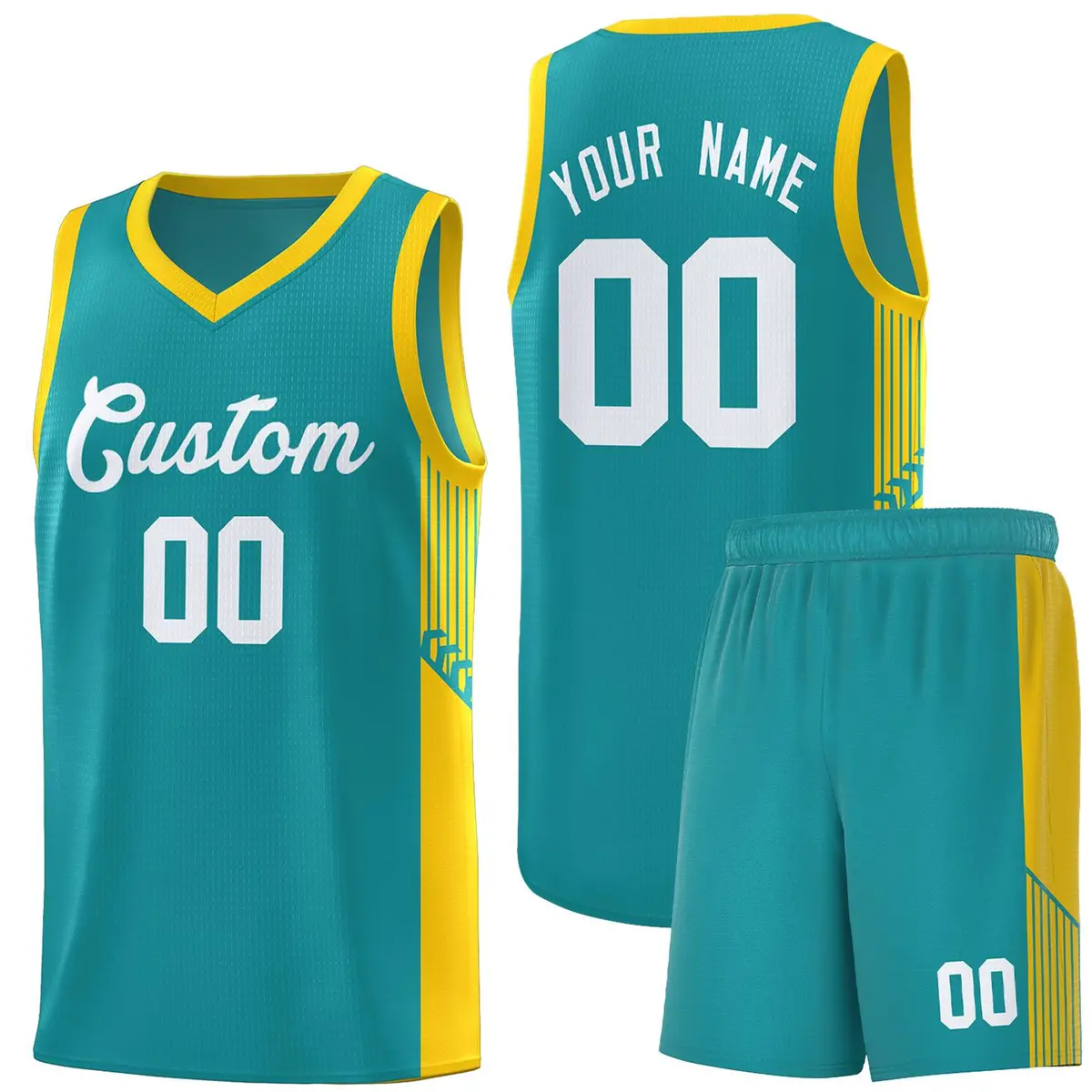 Aqua White Side Stripe Sports Basketball Jersey
