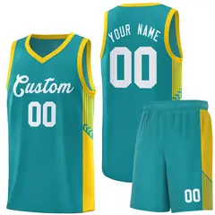 Aqua White Side Stripe Sports Basketball Jersey 1