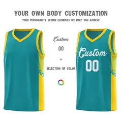 Aqua White Side Stripe Sports Basketball Jersey 3
