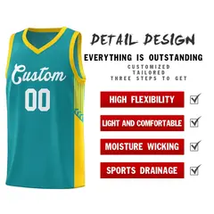 Aqua White Side Stripe Sports Basketball Jersey 5