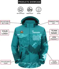 Aqua White Snow Mountain Graffiti Hooded Waterproof Jacket 2