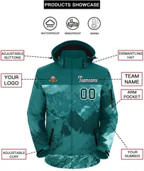 Aqua White Snow Mountain Graffiti Hooded Waterproof Jacket 2