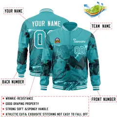 Aqua White Snow Mountain Varsity Full-Zip Letterman Bomber Jacket 2