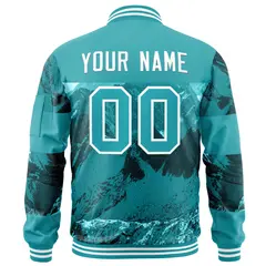 Aqua White Snow Mountain Varsity Full-Zip Letterman Bomber Jacket 4