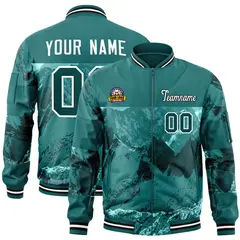 Aqua White Snow Mountain Varsity Full-Zip Letterman Bomber Jacket