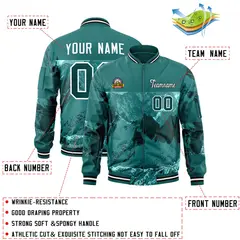 Aqua White Snow Mountain Varsity Full-Zip Letterman Bomber Jacket 2