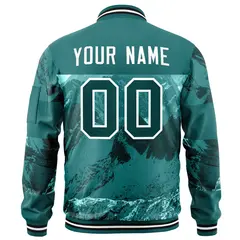 Aqua White Snow Mountain Varsity Full-Zip Letterman Bomber Jacket 4