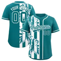 Aqua White Split Coconut Tree Design Baseball Jersey 1