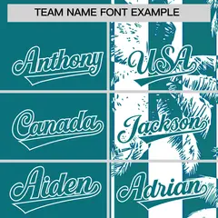 Aqua White Split Coconut Tree Design Baseball Jersey 3