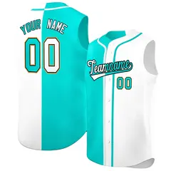 Aqua White Split-Design Authentic Sleeveless Baseball Jersey