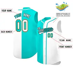 Aqua White Split-Design Authentic Sleeveless Baseball Jersey 2