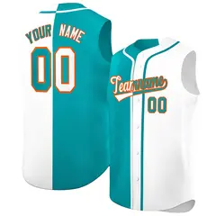 Aqua White Split-Design Authentic Sleeveless Baseball Jersey